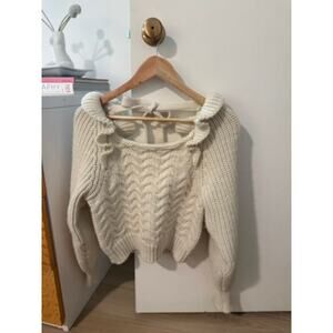 Cable Knit Puff Sleeve Sweater Crop Cream Feminine Cottagecore Soft Knit Top ✨